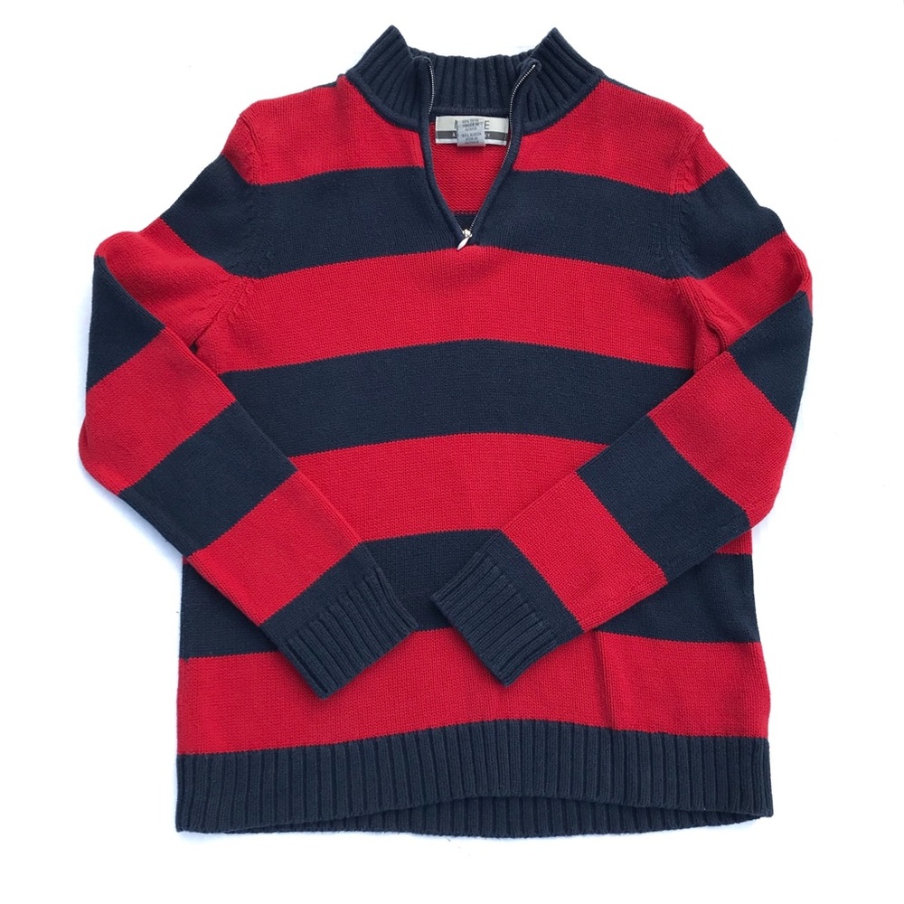 Nine & Co Blue Red Stripe Quarter Zip Sweater S